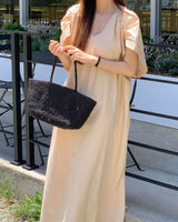 SHIRRED SLEEVE DRESS BEIGE