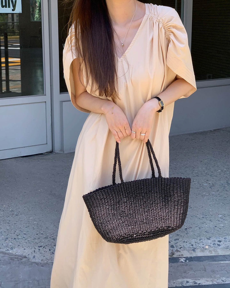 SHIRRED SLEEVE DRESS BEIGE