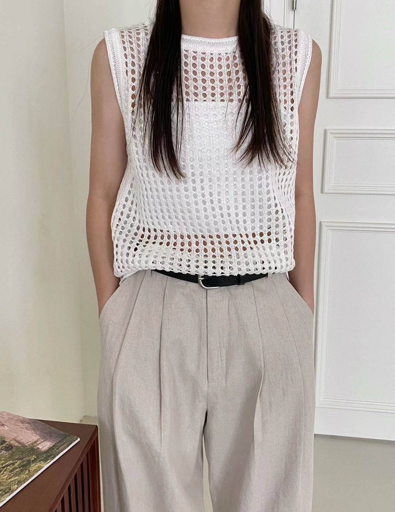 OPEN STITCH SLEEVELESS KNIT IVORY