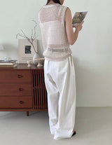 OPEN STITCH SLEEVELESS KNIT SOFT BEIGE