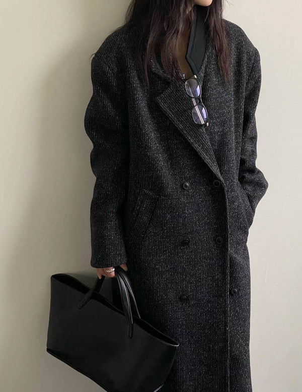 SAIRA MARLED WOOL OVERCOAT DARK CHARCOAL