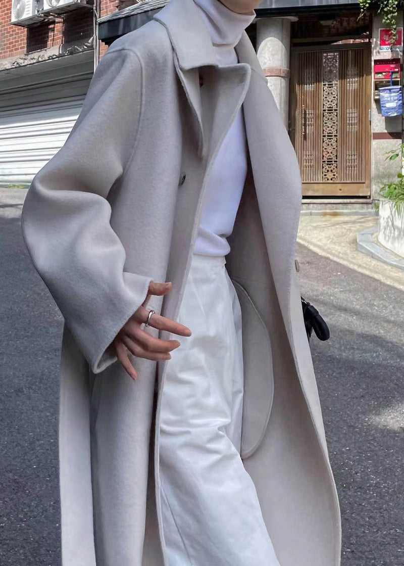 Ivory Wool Coat / Cream Wool Trench Coat/ Double-breasted 