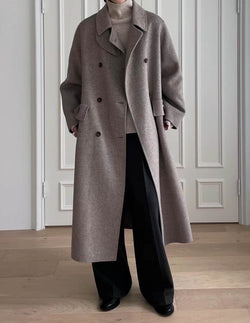 FRANCIS DOUBLE BREASTED WOOL OVERCOAT OAT