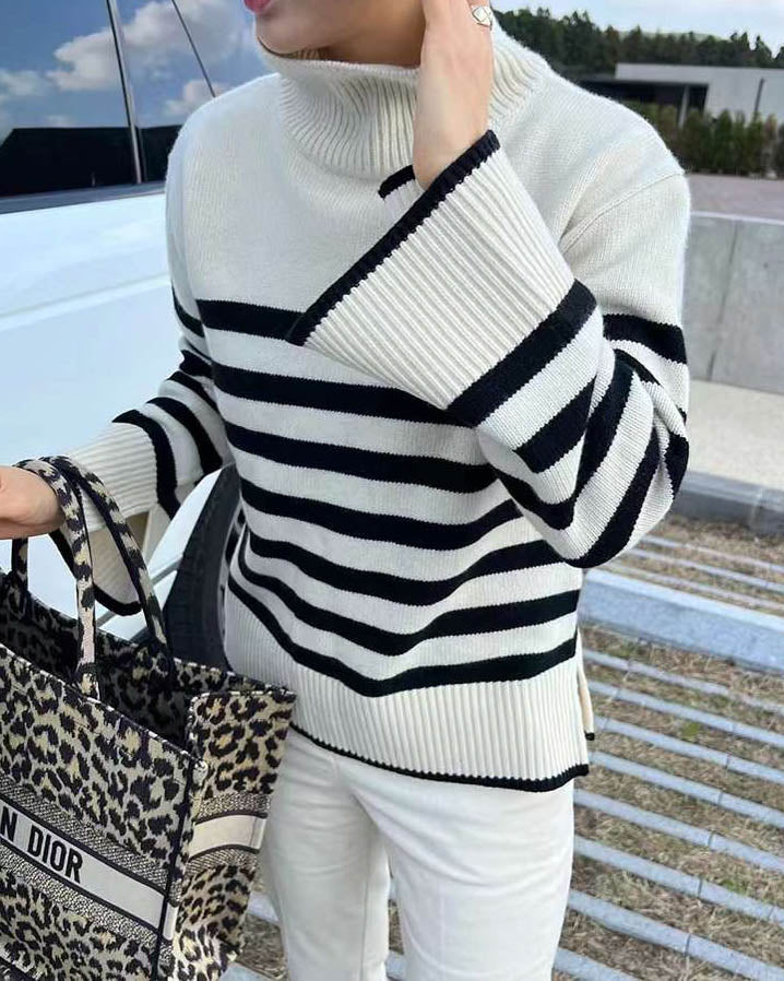 Slouchy Striped Sweater Ivory – SANNA New York