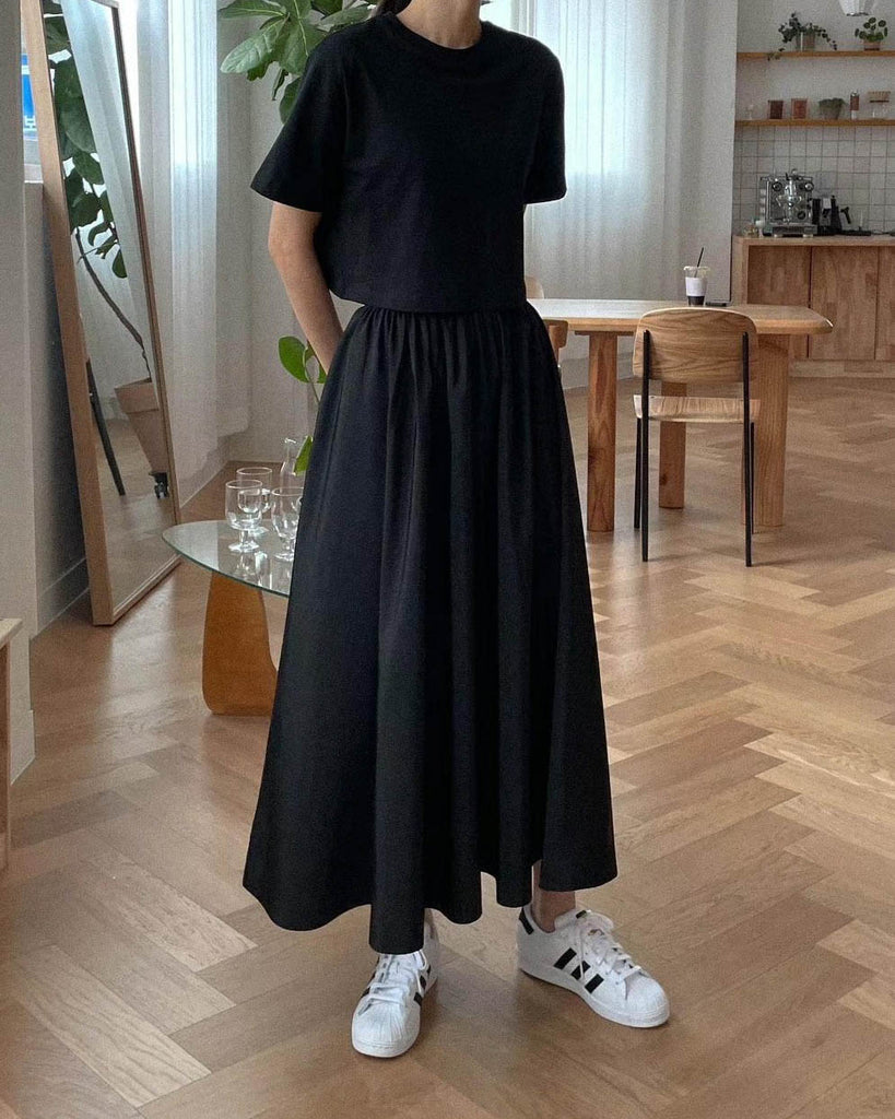 Yohanna Satin Pleated Skirt - Black 
